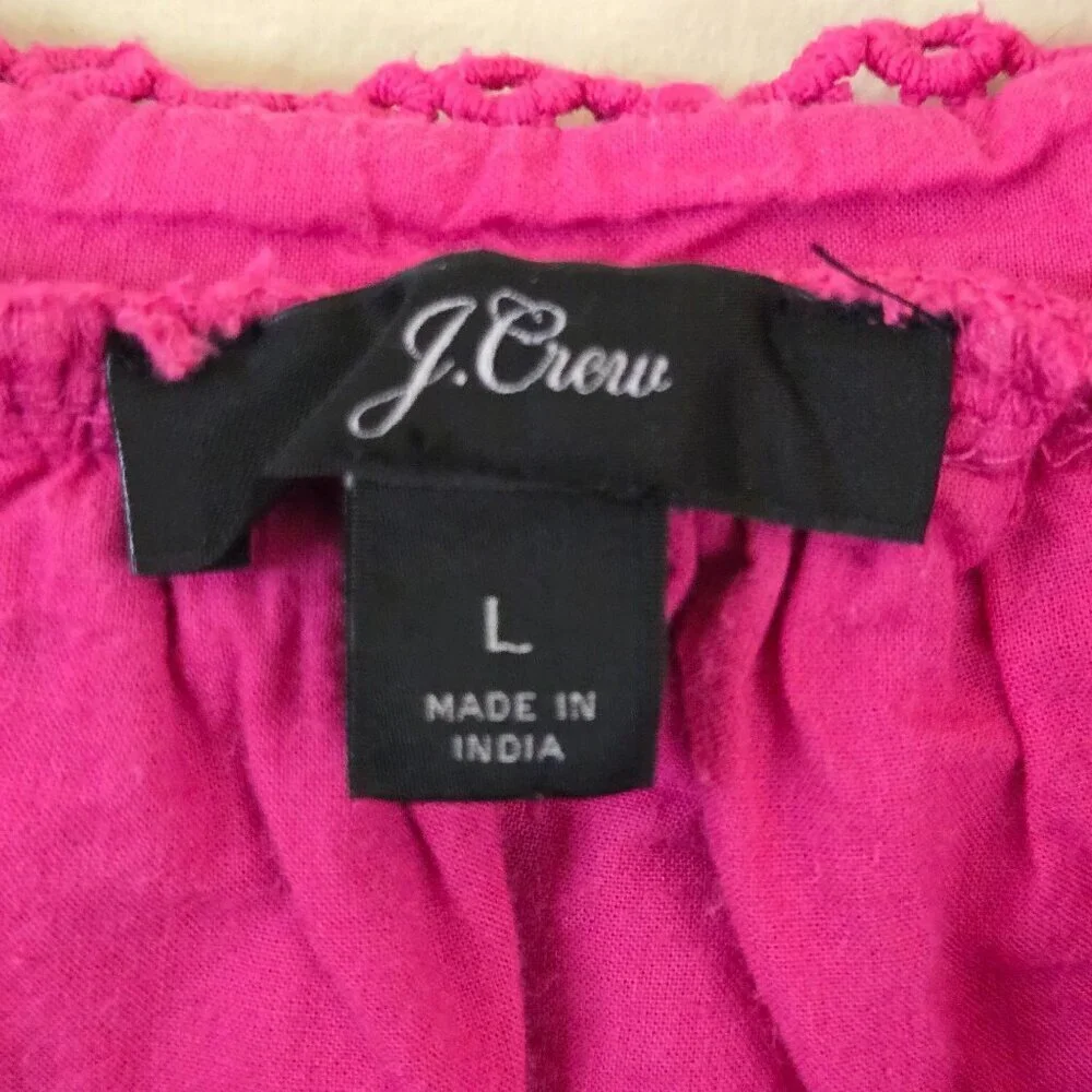 J. Crew Pink Eyelet Ruffled Collar Balloon Sleeve Peasant Blouse Size L